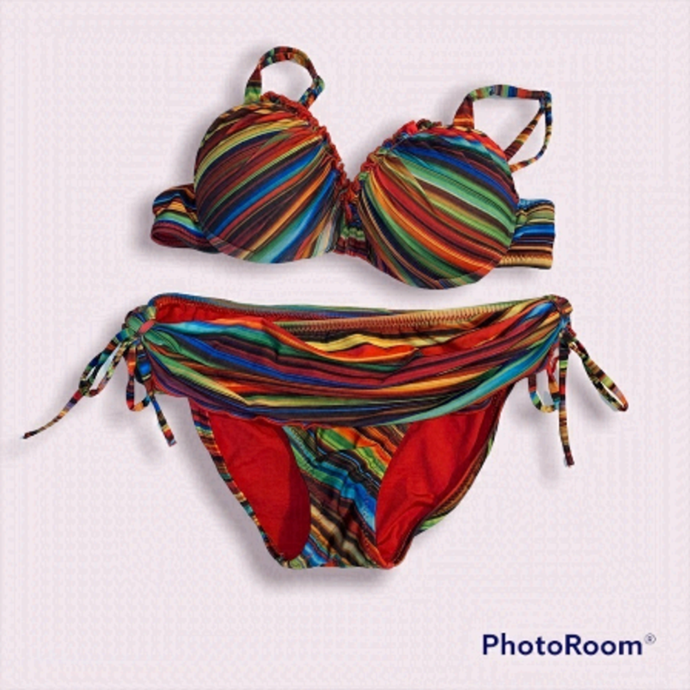 𝅺becca Y2K Stripe Bikini Set